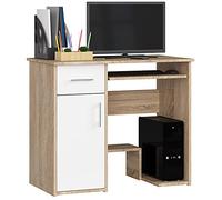 AKORD | Escritorio para PC Jay con Estante para Teclado | Escritorio de Oficina | Escritorio de Ordenador | Mesa de Oficina | L90 x H74 x P50 cm 29 kg | Roble Sonoma & Blanco