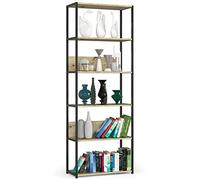 AKORD | Estanteria Metalica Estilo | Estantes de Librería | Ahorro de Espacio | 6 estantes | Biblioteca Loft | Resistente | Estable | Mueble Multiusos (Negro & Roble Artisan Frente, 192 x 70 x 32 cm)