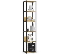 AKORD | Estanteria Metalica Estilo | Estantes de Librería | Ahorro de Espacio | 6 estantes | Biblioteca Loft | Resistente | Estable | Mueble Multiusos (Negro & Roble Artisan, 192 x 40 x 32 cm)