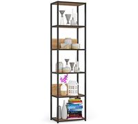 AKORD | Estanteria Metalica Estilo | Estantes de Librería | Ahorro de Espacio | 6 estantes | Biblioteca Loft | Resistente | Estable | Mueble Multiusos (Negro & Roble Artesanal, 192 x 50 x 32 cm)
