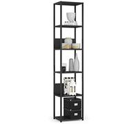 AKORD | Estanteria Metalica Estilo | Estantes de Librería | Ahorro de Espacio | 6 estantes | Biblioteca Loft | Resistente | Estable | Mueble Multiusos (Negro & Negro, 192 x 40 x 32 cm)