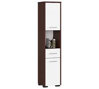 AKORD |Mueble Alto de Baño | Cómoda de Baño | A30 x H140 x F30 cm, Peso 25 kg | 2 Estantes con Puertas | 1 Cajón, 1 Compartimento Abierto | como Armario Colgante | Wengué/Blanco