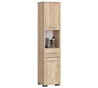 AKORD |Mueble Alto de Baño | Cómoda de Baño | A30 x H140 x F30 cm, Peso 25 kg | 2 Estantes con Puertas | 1 Cajón, 1 Compartimento Abierto | como Armario Colgante | Roble Sonoma