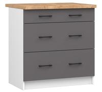 AKORD Mueble bajo de cocina OLIWIA 80 cm | 3 cajones | armarios de cocina | espacioso | para cocina pequeña | para una cocina | como parte de un juego | 80 x 85 x 46 cm | 45,15 kg | blanco y gris