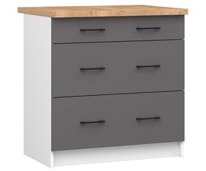 AKORD Mueble bajo de cocina OLIWIA 80 cm | 3 cajones | armarios de cocina | espacioso | para cocina pequeña | para una cocina | como parte de un juego | 80 x 85 x 46 cm | 45,15 kg | blanco y gris
