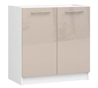 AKORD | Mueble de Cocina Bajo Fregadero - Oliwia S80 | Base de Cocina con 2 Puertas y 1 Estante | Mueble de Entrada | Armario | 46 x 80 x 82 cm | Blanco | Capuchino Brillante