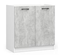 AKORD | Mueble de Cocina Bajo Fregadero - Oliwia S80 | Base de Cocina con 2 Puertas y 1 Estante | Mueble de Entrada | Armario | 46 x 80 x 82 cm | Blanco | Cemento