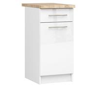 AKORD | Mueble de Cocina con encimera - Oliwia S40 | Mueble Base con Puerta, cajón y 2 estantes | Mueble de Entrada | Aparador | Isla | Armario | 46x40x85 cm | Blanco | Blanco Brillante