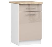 AKORD | Mueble de Cocina con encimera - Oliwia S50 | Base con Puerta, cajón y 2 estantes | Mueble de Entrada | Aparador | Isla | Armario | 46x50x85 cm | Blanco | Capuchino Brillante