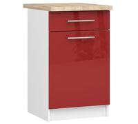 AKORD | Mueble de Cocina con encimera - Oliwia S50 | Mueble Base con Puerta, cajón y 2 estantes | Mueble de Entrada | Aparador | Isla | Armario | 46 x 50 x 85 cm | Blanco | Rojo Brillante