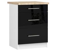 AKORD | Mueble de Cocina con encimera - Oliwia S60 | Base con 3 cajones | Mueble de Entrada | Aparador | Isla | Armario | 46 x 60 x 85 cm | Blanco | Negro Brillante