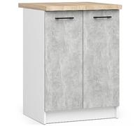 AKORD | Mueble de Cocina con encimera - Oliwia S60 | Mueble Base con 2 Puertas y 2 estantes | Mueble de Entrada | Aparador | Isla | Armario | 46 x 60 x 85 cm | Blanco | Cemento