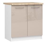 AKORD | Mueble de Cocina con encimera - Oliwia S80 | Mueble Base con 2 Puertas 2 estantes | Mueble de Entrada | Aparador | Isla | Armario | 46 x 80 x 85 cm | Blanco | Capuchino Brillante