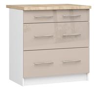 AKORD | Mueble de Cocina con encimera - Oliwia S80 | Mueble Base con 3 cajones | Mueble de Entrada | Aparador | Isla | Armario | 46 x 80 x 85 cm | Blanco | Capuchino Brillante