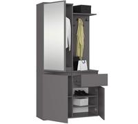 AKORD Mueble Recibidor con Espejo - 95 cm 3 Puertas, 1 Cajón, 7 Estantes para Zapatos y Bolsos - Entraditas Recibidores Modernas y Estilo Industrial - Roble Sonoma & Gris Grafito