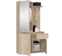 AKORD Mueble Recibidor con Espejo - 95 cm 3 Puertas, 1 Cajón, 7 Estantes para Zapatos y Bolsos - Entraditas Recibidores Modernas y Estilo Industrial - Roble Artesanal & Roble Sonoma