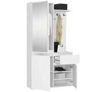 AKORD Mueble Recibidor con Espejo - 95 cm 3 Puertas, 1 Cajón, 7 Estantes para Zapatos y Bolsos - Entraditas Recibidores Modernas y Estilo Industrial - Blanco
