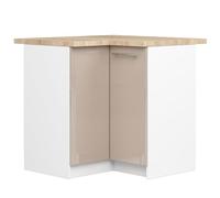 AKORD Oliwia S90 - Armario de cocina esquinero con encimera (2 puertas y 2 estantes, 90 cm de ancho, borde ABS de 18 mm, 46 x 90 x 85 cm), color blanco y capuchino brillante
