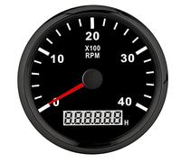 Akozon Tacómetro para Barco de 85 Mm Lcd Digital 4000 Rpm con Luz Trasera Roja Ip67 12 V/24 V Esfera Blanca Cubierta Plateada para Motores Marinos Yates Barcos (Esfera negra Cubierta negra)