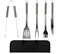 Aktive 52981 - Utensilios barbacoa | Maletín barbacoa incluye 5 piezas: brocha cocina, pinzas barbacoa, espátula barbacoa, tenedor y cuchillo | Material acero inoxidable | Fácil de transportar