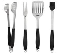 AKTIVE 63011 - Set Utensilios para Barbacoa 4 Piezas, Pinzas para Barbacoa, Espátula, Tenedor trinchador y Brocha, Juego de Utensilios para barbacoas, Herramientas para Parrilla