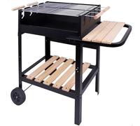 Aktive Barbacoa de carbón portátil doble parrilla 100x40x88 cm mesa lateral madera 2 ruedas
