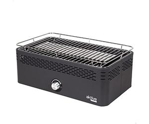 Aktive - Barbacoa Portátil a carbón recargable a pilas sin Humo Negra rectangular, Protección antigoteo, Medidas 45x28x19cm, Incluye bolsa de transporte, parrilla terraza, balcón (63004)