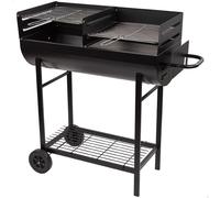 Aktive Barbecue - Barbacoa rectangular de carbón, 97x42x96 cm, estructura de metal, con ruedas, fácil transporte, doble parrilla, regulable, para terrazas, jardín, exterior, depósito cenizas