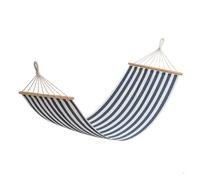 Aktive - Hamaca colgante 200x100 cm, algodón y poliéster reistente, diseño a rayas azul y blanco, con soportes de madera, soporta hasta 110 kg, ideal para jardín, terraza o camping