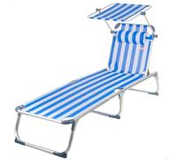Aktive Hamaca playa plegable Azul rayas 186x49x30 cm 5 posiciones con parasol y cojín soporta 110 kg