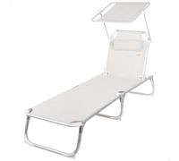 AKTIVE Hamaca Playa Plegable, Beige, 186x49x30 cm, 5 Posiciones, Topes antivuelco, Parasol, Cojín, Soporta 110 kg, Estructura Aluminio, Tumbona terraza Exterior, Hamacas jardín (62473)