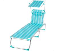 AKTIVE Hamaca Playa Plegable, Turquesa, 186x49x30 cm, 5 Posiciones, Topes antivuelco, Parasol, Cojín, Soporta 110 kg, Estructura Aluminio, Tumbona terraza Exterior, Hamacas jardín (62474)