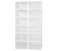 AKTIVE Max Home Cajas de zapatos plástico, Juego de 12 organizadores de almacenamiento, 23x33,5x14,5 cm, Apilable, Antivuelco, Hasta T.44, Transparente, Caja zapatero plástico (112549)