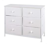 AKTIVE Max Home Cómoda dormitorio multiusos, 6 cajones de tela ligeros, 80x30x62 cm, Estructura acero, Tablero madera, Color blanco, Con sistema de nivelación, Organización, Almacenamiento (18409)