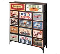 Aktive – Cómoda Max Home vintage multiusos con gráficos retro, 14 cajones de tela, estructura acero