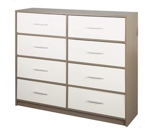 AKTIVE Max Home Cómoda dormitorio multiusos, Gris y blanco, 8 cajones de tela ligeros, 114x30x92 cm, Estructura madera, Sistema de almacenaje, Organización hogar, Decoración, Mueble vestidor (18416)