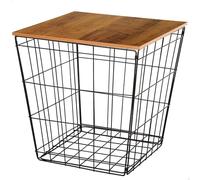 AKTIVE MAX Home Mesa Auxiliar 38x38x38 cm, Cuadrada, Tapa Efecto Madera, Almacenaje, Estructura metálica Negra, Líneas geométricas, Estilo Industrial, Decoración, para salón, Dormitorio, Baño (18513)