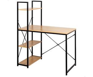 AKTIVE Max Home Mesa escritorio con estantería, 120x64x120 cm, 3 estantes, Tablero madera, Estructura acero negro, Oficina y estudio, Industrial, Escritorios (18420)