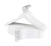 Max Home - Pack perchas de madera, alta calidad A, color blanco, ganchos giratorios 360º de acero, con muescas para vestidos, barra inferior, 44,5x23 cm, perchas para pantalones, camisas, blusas,