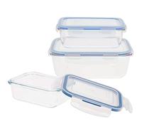 AKTIVE Max Home - Pack 3 Recipientes Herméticos de Vidrio, táper Cristal Apto para Microondas, Envases para Comida con Cierre, 330/800/1500 mililitros, transparentes, Contenedor de Alimentos (16546)