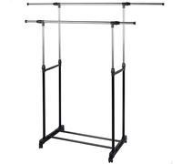 Aktive Perchero de ropa Max Home – altura ajustable doble barra balda zapatero ruedas negro/acero
