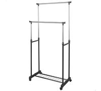 Aktive - Perchero MAX altura ajustable, balda para zapatos, ruedas, doble barra, negro y acero