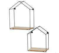 AKTIVE MAX Home Set 3 estanterías de Pared, 20x10x25 cm y 17x10x22 cm, Carga máxima 4 kg, Decorativas, Estructura metálica Negra, Baldas Efecto Madera, Estilo Moderno, Minimalista (18468)