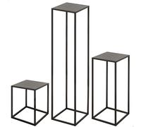 Aktive - Set 3 mesas auxiliares Max Home, cuadradas, madera gris, patas metálicas negras