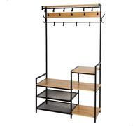 Max Home - Zapatero entrada recibidor y perchero de pie, con ganchos y estantes almacenamiento, de madera y acero, estilo industrial, patas nivelables, recibidores, percheros pared, armario abierto