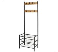 Max Home - Zapatero entrada recibidor y perchero de pie, con ganchos y estantes almacenamiento, de madera y acero, estilo industrial, patas nivelables, recibidores, percheros pared, armario abierto
