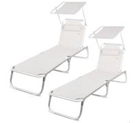 AKTIVE Pack 2 tumbonas Playa, 186x49x30 cm, 5 Posiciones, Beige, Peso soportado por Tumbona 110 kg, Parasol Incorporado, Cojín, Plegado Compacto, Asa Lateral (85544)