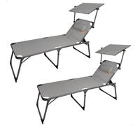 Aktive - Pack 2 tumbonas plegables, asiento XL, gris, 193x67x48/96 cm, reclinable 5 posiciones, topes antivuelco, peso máximo soportado 100 kg, incluye parasol regulable, cojín acolchado, estructura a