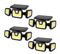 Aktive - Pack 4 Apliques LED solares, 350 lúmenes, sensor de movimiento, 3 modos de iluminación, batería solar, autonomía 8-10 horas, IP44, instalación sin cables