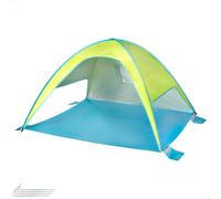 Aktive - Paravientos playa plegable, sistema pop up, verde y azul, 175x150x105 cm, tejido poliéster, revestimiento interior plateado, protección UV50, varillas fibra de vidrio, incluye 4 piquetas,